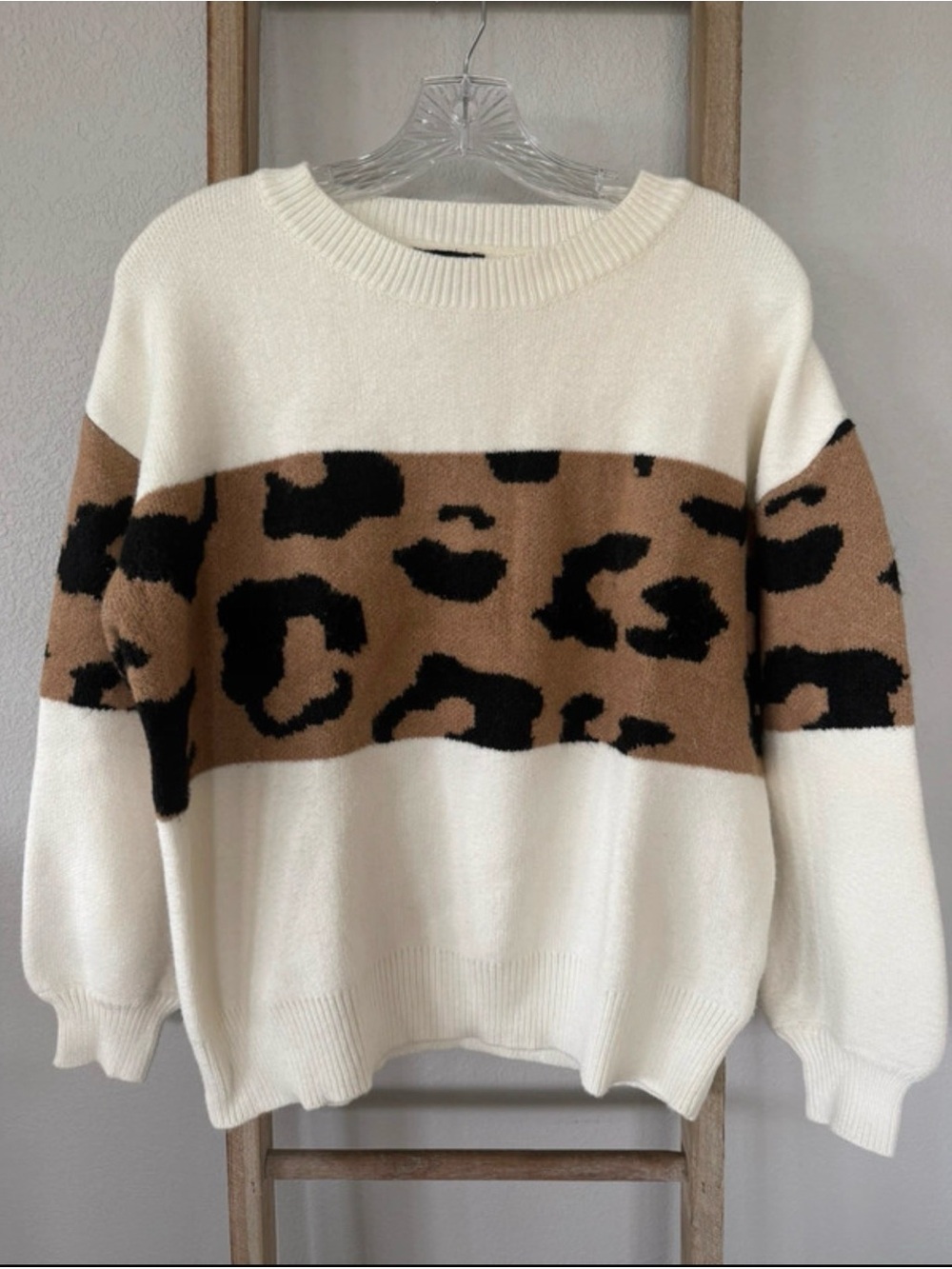 Women’s Cream Leopard-Stripe Knit Sweater